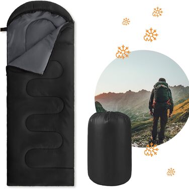 Спальний мішок для дорослих | 3 сезони | Ультралегкий 1400г | Водостійкий, компактний | Мумієподібний для кемпінгу, походів, відпочинку на природі. Чорний