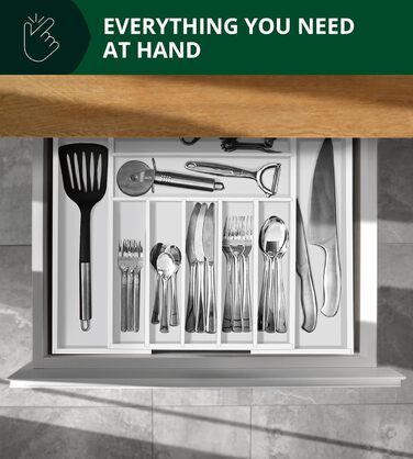 Органайзер для столових приладів ROYAL CRAFT WOOD з бамбука, 9 відділень (20x17.5 см), білий - тримач для ложок, виделок, ножів та кухонного приладдя