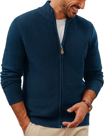 Кардиган чоловічий PJ PAUL JONES з блискавкою та стійким коміром, грубий в'язання (XL, Синій)
