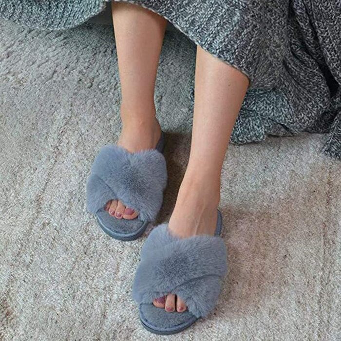 Тапочки жіночі зимові з плюшу, теплі, з антиковзким покриттям, зручні, пухнасті, сірі, 39/40 EU