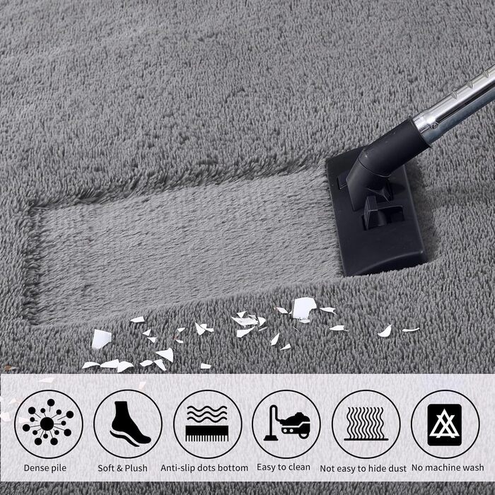 Пухнастий килим Hochflor, для вітальні, м'який, з антиковзаючою основою, можна прати, 120x160 см, сірий