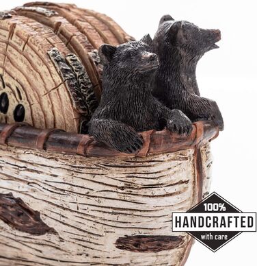 Bear Coasters Set of 6 Rustic Full Size Coasters in Handmade Canoe with Adorable Black Bear Figurines