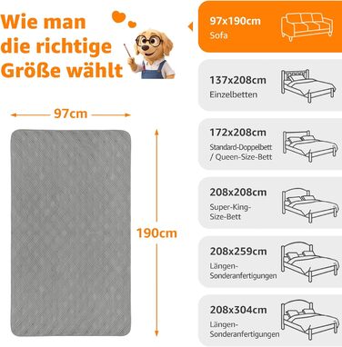 Водонепроникний коврик для собак Pick For Life, 97x190 см, сірий. Захист дивану та ліжка, легко миється. Підходить для великих та маленьких собак