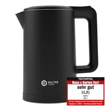 Електричний чайник Balter WK-4 з нержавіючої сталі, 1.7 л, двостінний корпус, без BPA, LED-підсвітка, компактний та безшумний (Чорний)