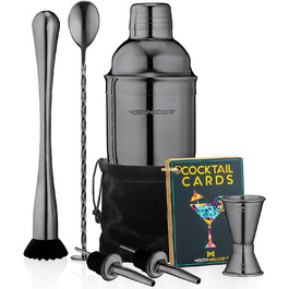 Black Cocktail Shaker Set - Bartender Kit with Tools - Kb4