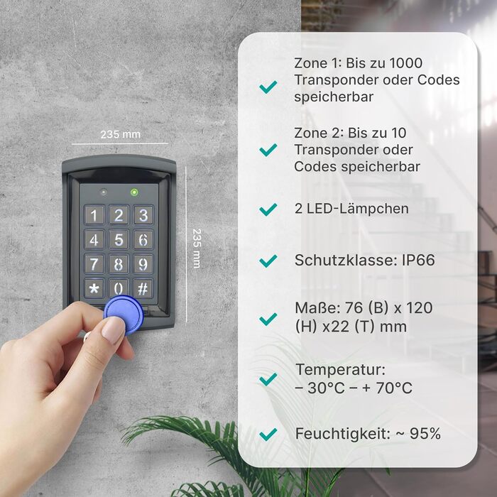 Розумний електронний замок MATHFEL із кодовою панеллю та RFID, для вхідних дверей, зовнішній, IP66, автоматичний доступ