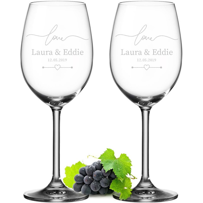 Leonardo 2-piece set of wine glasses, 460 ml, with individual engraving - gift for wedding and engagement - decorative gifts for couples - wine glass for silver wedding anniversary - table decoration for golden wedding anniversary