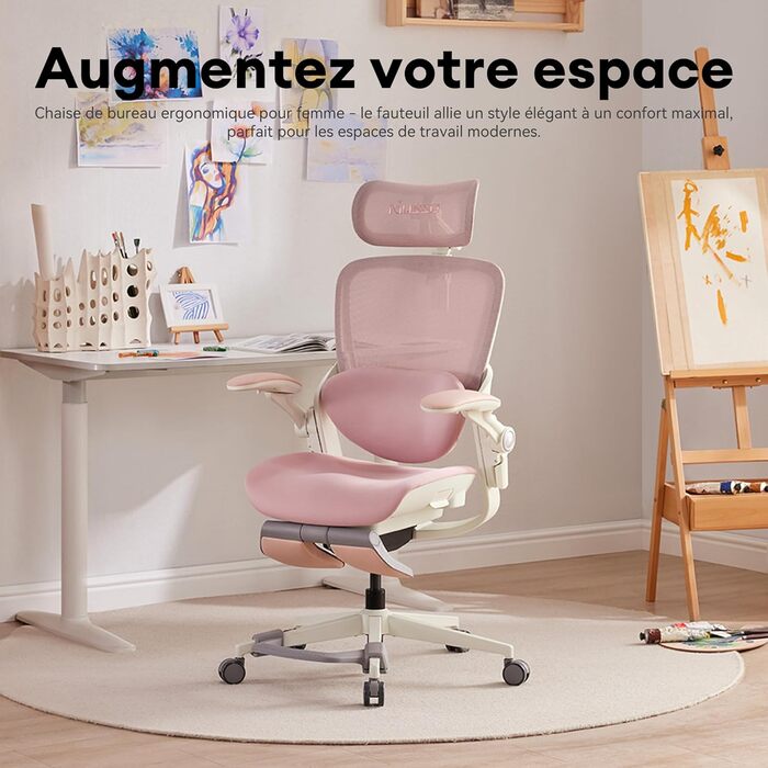 Ергономічне крісло для жінок MUSSO E80 Muse FemmePosture™ - регулювання на 135°, 3D-підтримка попереку, 17см 4D-підголівник, висувна підніжка, регулювання глибини/висоти сидіння, регульовані підлокітники (Рожеве)