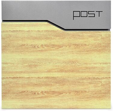 Поштова скринька Verda Anthracite з газетницею, порошкове покриття AkzoNobel, 2 ключі, табличка з іменем, персоналізована, дизайнерська настінна поштова скринька з нержавіючої сталі (срібло з виглядом дерева)