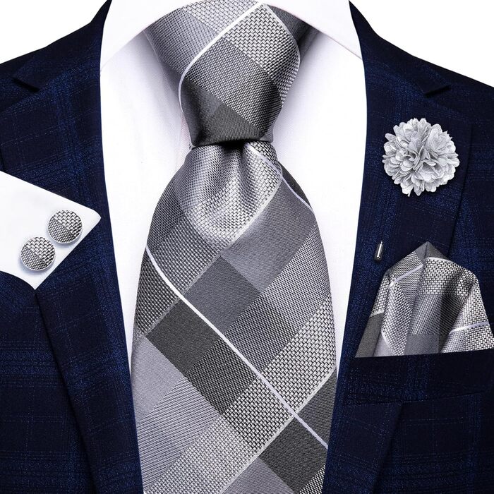 Чоловіча краватка Hi-Tie: чорний, рожевий, синій, зелений візерунок павліконі, клітинка, смужка, крапки. Комплект з кишеньковим хустиною та краватковою застібкою для весілля, офіційних заходів та бізнесу