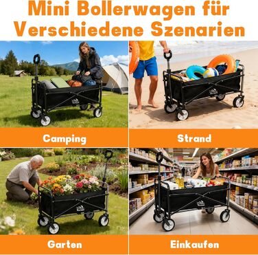 Складний візок-тележка Bollerwagen 80 кг, чорний: для саду, кемпінгу, пляжу, фестивалів. З тримачем для напоїв.