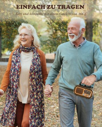 Ретро Радіо Klein з Bluetooth: портативне AM/FM/SW радіо з сонячною панеллю, USB/TF-карта, 1200mAh, золотий колір