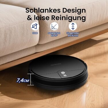 Робот-пилосос VersLife L6 з функцією миття, 4000Pa, керування через додаток, Alexa, до 120 хвилин роботи, ультратонкий дизайн, для шерсті тварин, килимів та твердих підлог, чорний