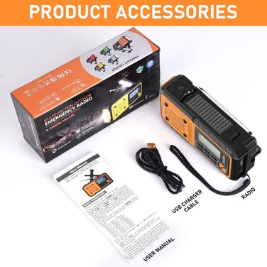 Радіо Tendak з ручним заводом та зарядкою для мобільного телефону, аварійне радіо FM/AM/SW з акумулятором 4000mAh, SOS-сигналом, ліхтариком та лампою для читання, сонячне радіо для кемпінгу та відпочинку на природі