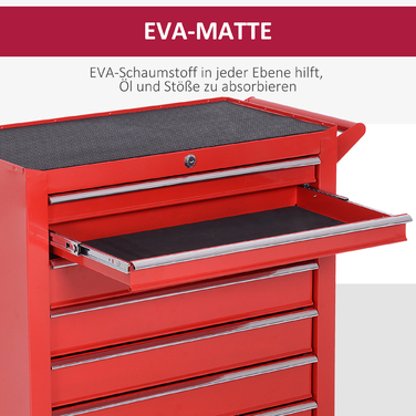DURHAND Tool Chest, 2 small & 5 large drawers, steel, up to 150 kg, 69 x 33 x 75 cm, Red