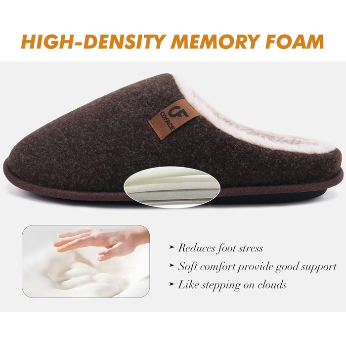 Тапочки чоловічі COFACE з фетру, теплі, зручні, з м'якою підкладкою, антиковзаюча гумова підошва, для дому та вулиці, розмір 40-49 (темно-коричневий, 43 EU)
