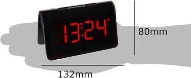 TFA Dostmann ICON Digital Radio Alarm Clock, 60.2543.05, Alarm with individual snooze duration, 2 brightness levels, very bright red LED digits, radio clock, black