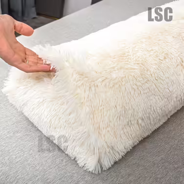 LSC Orthopedic V-Pillow, soft and fluffy Sherpa teddy fleece pillow for supporting head, neck, and back, V-shaped pregnancy and nursing pillow with hypoallergenic pillowcase.