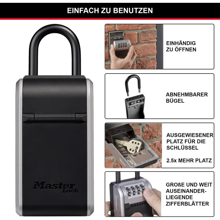 Master Lock Wall Mounted Outdoor Key Safe - XL with Shackle