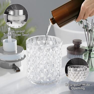 Набір аксесуарів для ванної кімнати зі скла, 5 предметів: мильниця, стакан, органайзер, тримач для зубних щіток, флакон для мила. Прозорий декор для раковини.