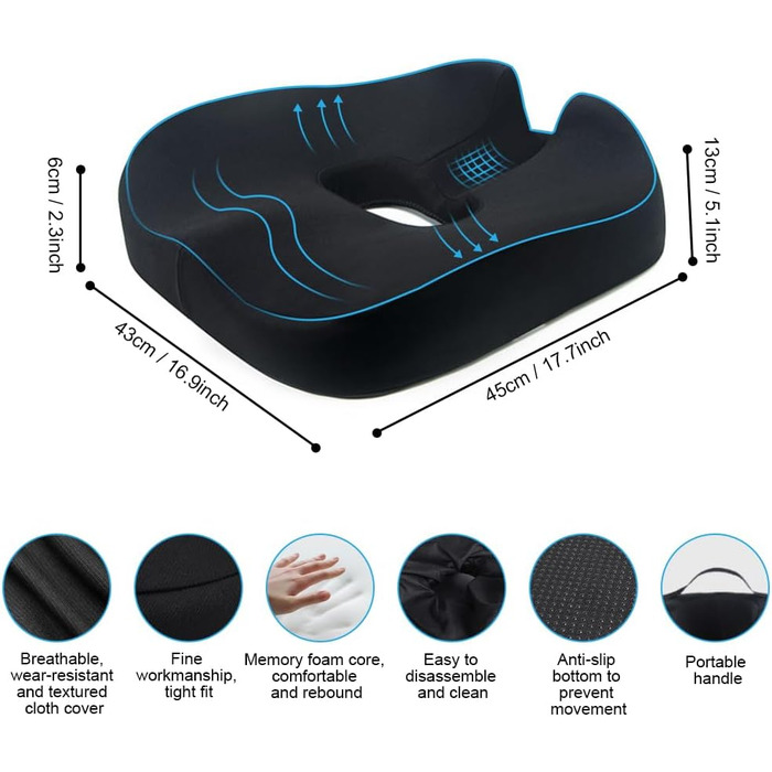 Ортопедичний офісний стілець JARAGAR з подушкою для сидіння з Memory Foam для полегшення болю в куприку та хребті, дихаючий поролон