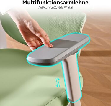 Ергономічне крісло для офісу Musso E600SE з регульованою поперековою підтримкою, 3D-підлокітниками та підголівником, з підніжкою, для жінок, захист спини, зелене