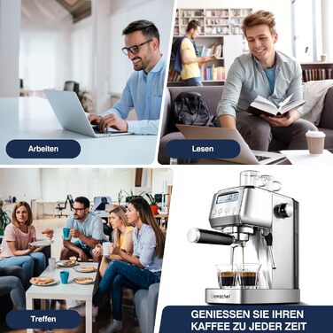 AMZCHEF Espresso Machine 20 Bar | Espresso Machine with Milk Frother | Semi-Automatic Espresso Machine with 2-IN-1 Portafilter for Single and Double Shots | Espresso Machine with Removable Water Tank 1.3 L 1.3L