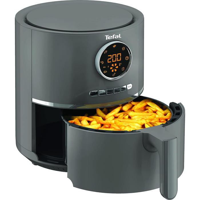 Tefal EY111B Ultra Fry Hot Air Fryer, Air Fryer, Frying, Roasting, Grilling, Baking, 1.2 kg for 6 people, 8 cooking programs, Digital display, energy-saving, healthy fryer without oil, Grey