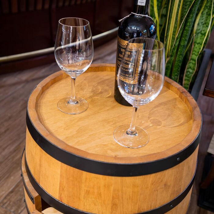 Wine Barrel Stand with Door - Alcohol Cabinet, Bottle Shelf, Wooden Shelves - Wine Barrel - Barrel Furniture - Wine Rack - Wine Rack - Wine Bar - Barrel Bar with Door - Barrel Bar Minibar 80cm High (Oak)