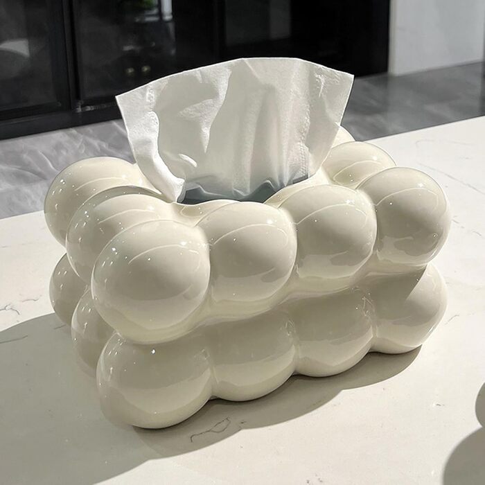 Folpus Cosmetic Tissue Box, Ceramic Tissue Box Lid, 18.5 x 13 x 9 cm, Tissue Box for Bathroom, Bedroom, Dresser, Car, Restaurant, Office, milky white
