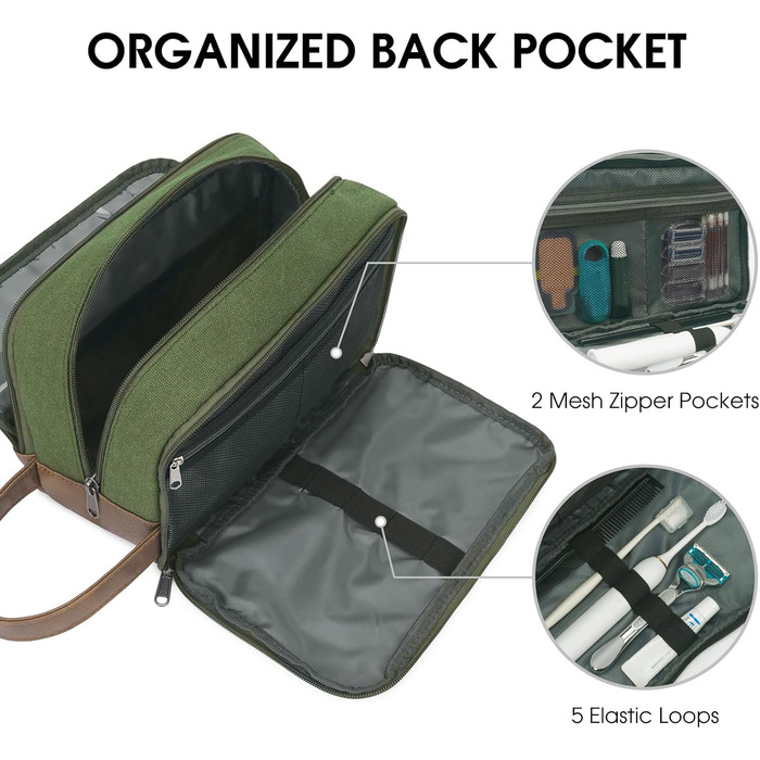 Чоловіча дорожня косметичка WANDF з канвасу, водонепроникна, зелена