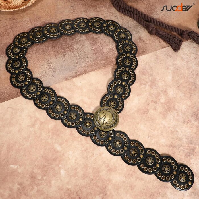 Жіночий шкіряний пояс-корсет у стилі вестерн SUOSDEY, широкий, бохо, для сукні (чорний, до 95 см)