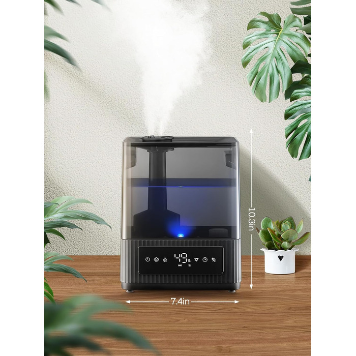 Зволожувач повітря 6L для великих приміщень, холодний туман, тихий, з аромадифузором, для дитячої кімнати, спальні, рослин, 60 год роботи, точний датчик вологості, верхнє заповнення