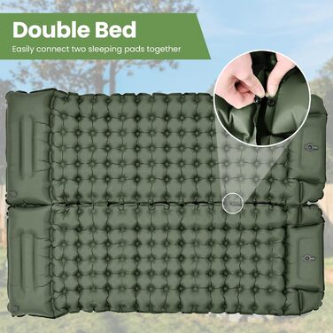 ROPODA Self-Inflating Camping Mat with Pillow & Foot Pump - Ultralight Waterproof Sleeping Pad for Outdoor, Camping, Hiking (Green & Gray)