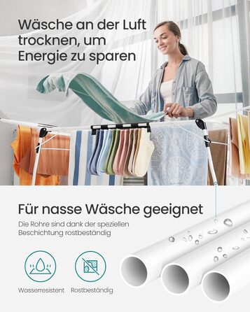 SONGMICS Сушарка для білизни на коліщатках, металева, біла, 52.5 x 173 x 96.5 см, з тримачем для шкарпеток, для одягу, рушників та білизни