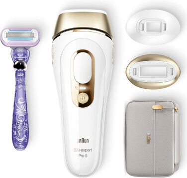 Braun Silk·expert Pro 5 IPL PL5157 – Апарат для епіляції в домашніх умовах, білий/золотий + Gillette Venus