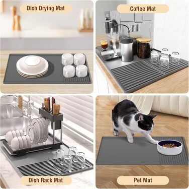 Силіконовий килимок під кавомашину з бортиками, 61 x 40,6 см, сірий. Захист для стільниці, аксесуар для кав'ярні, сушильна мат для посуду.