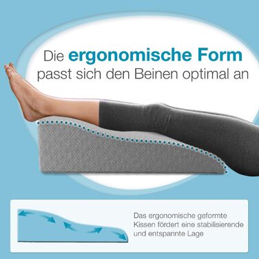 Подушка для ніг ELONEO з ефектом пам'яті (Memory Foam) для розвантаження та підняття ніг, знімний чохол, 68x40x16 см, сіра
