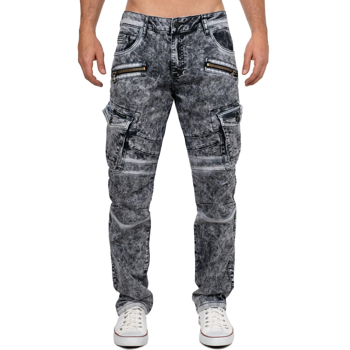 Чоловічі джинси Cipo & Baxx Slim-Fit, Biker, Чорні (31W/34L, Розмір 39) з ефектом Destroyed та стразами