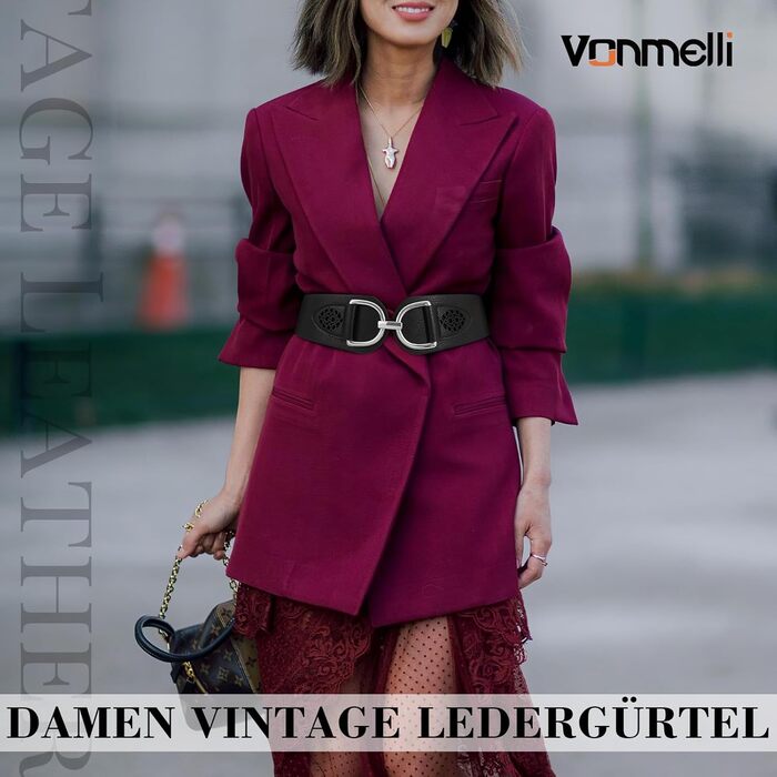 Жіночий ремінь VONMELLI Vintage з широкою талією та товстою пряжкою, еластичний, для суконь та пальто (B-чорний, M: обхват талії 84-94 см)