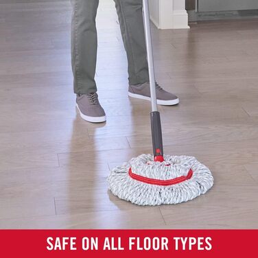 Rubbermaid Microfiber Twist Mop and 2 Refill Sets, Red, Integrated Wringer, Machine Washable and Reusable, Lightweight, Cleans Hard-to-Reach Areas, for