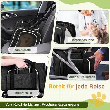 Розширювана переноска для котів та маленьких собак ALLSOPETS, м'яка переноска з 2 розширеннями, виймається флісове ліжко та кишені (Сірий & Зелений) (Чорний & Білий)