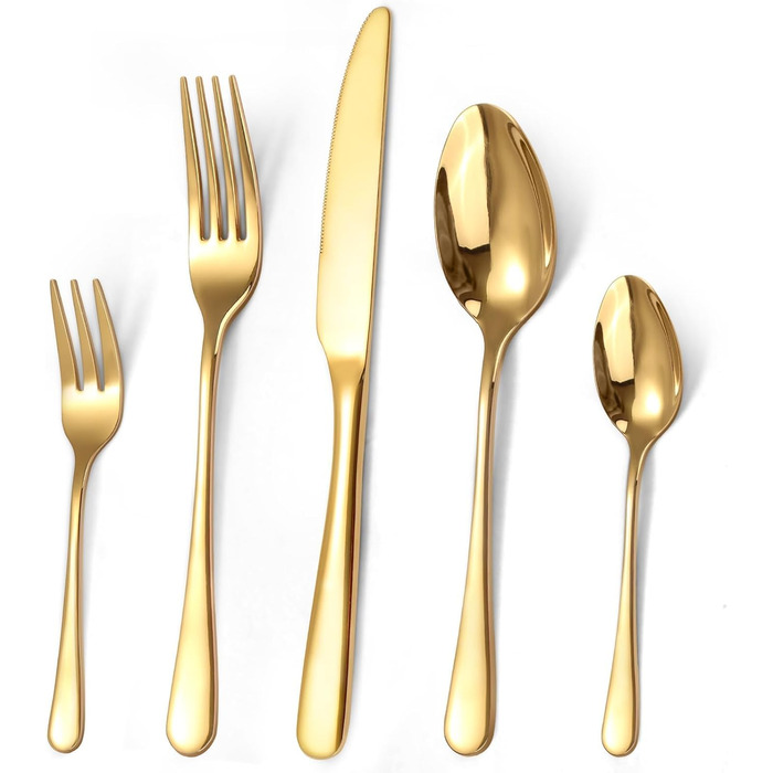 Gold Cutlery Set 12 People, 60-Piece Cutlery Set Gold Stainless Steel, Shiny Gold Cutlery Set with Knife, Fork, and Spoon, High-Quality Table Cutlery, High-Gloss Polished & Dishwasher Safe