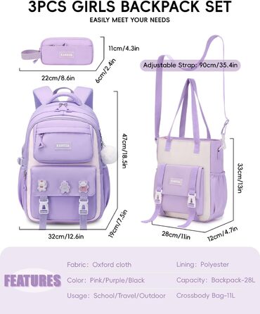 Стильний рюкзак для підлітка Tanou, набір шкільних сумок: рюкзак, сумка через плече, пенал. Об'ємний, з відділенням для ноутбука 15,6