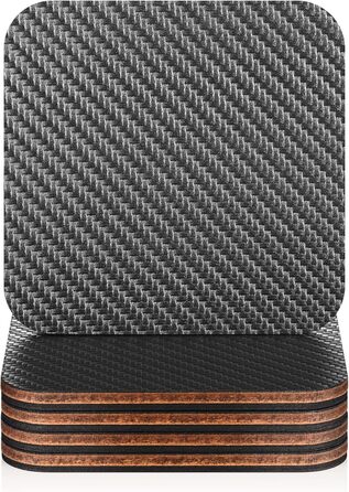 Modern Coasters for Drinks | Premium Carbon & Wood Unique geometric design Protects wooden tables Gift in luxurious gift box (Carbon square)