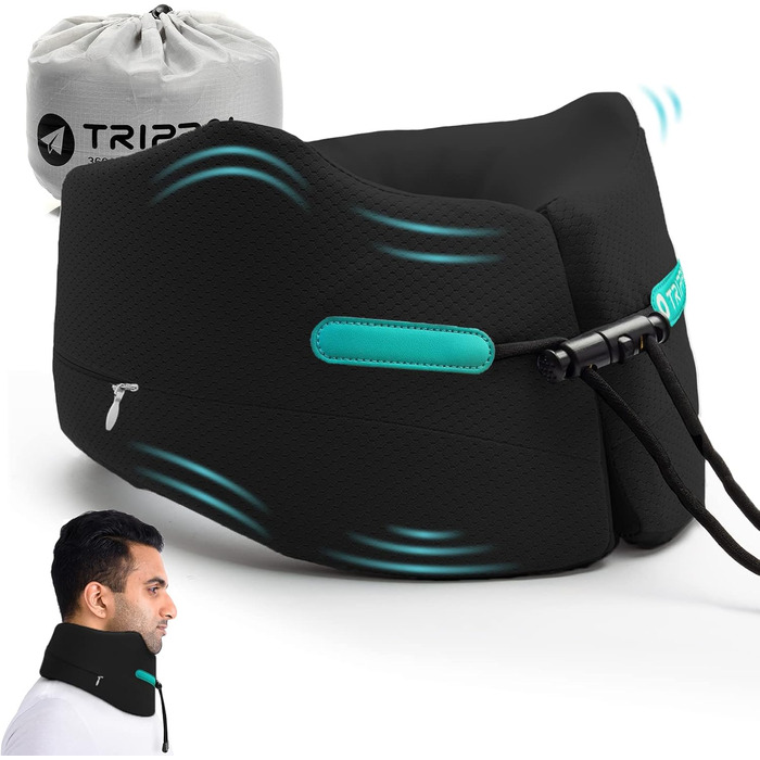 Joscoal Neck Pillow Travel, Comfortable Travel Pillow Car Headrest Luxurious Airplane Chin Support Travel Pillow Memory Foam Support Function Ideal for Travel Office Cars. Size M (34-40cm Neck Circumference), Black