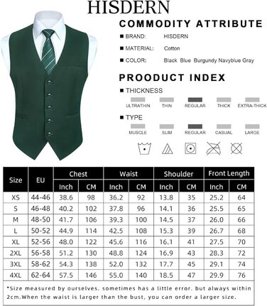 HISDERN Жилет чоловічий для весілля, класичний, ретро, бавовна, однотонний, елегантний, для бізнесу, вечірки, XS-4X (XXL, Зелений)