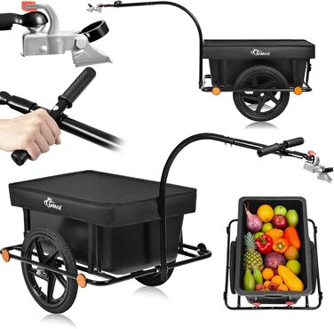 Причіп для велосипеда SAMAX 70 літрів / 60 кг - вантажний причіп з пластиковою ванною, чорний (90л / 80кг, для гірських велосипедів)