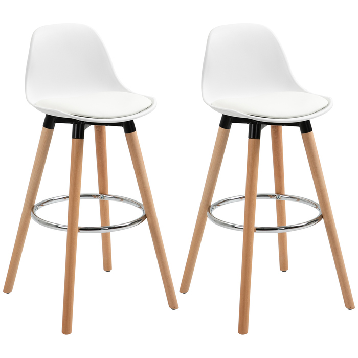 HOMCOM 2-Piece Bar Stool Set, Kitchen Stool, Bar Chair with Footrests, Faux Leather, White, 38.5 x 42.5 x 91 cm for Dining Room, Kitchen