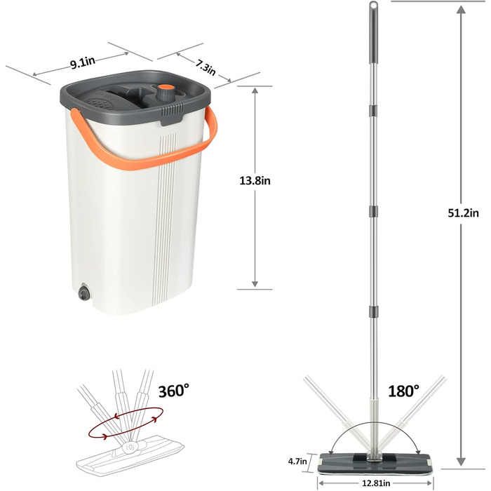 Моп для підлоги Jelymark з віджимом та ємністю для води, 3-камерний, для вологого та сухого прибирання, з 4 змінними насадками